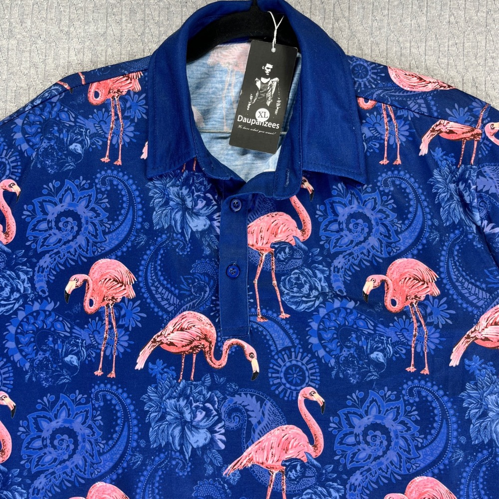 Daupanzees Flamingo Hawaiian Paisley New with tags Men XL Polo Dress Shirt‎